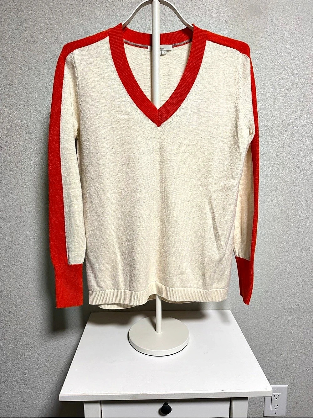 Boden Grace Colour Block Sweater V-Neck White & Red Small